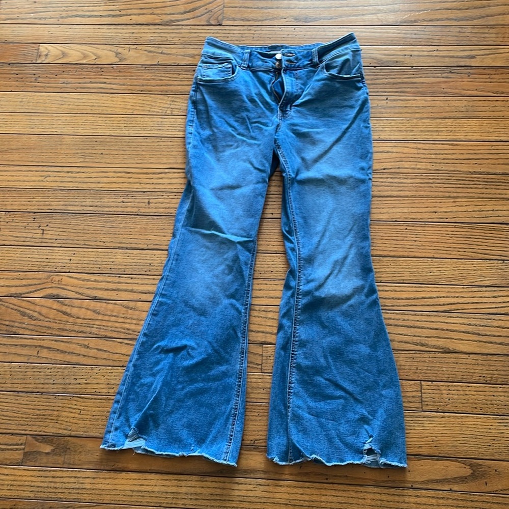 M Jeans. High Rise, Ripped Hem Jean. Flare. Size 12.